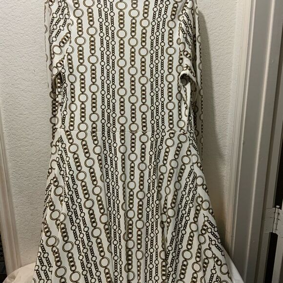 NEW Banana Republic White/Gold Jersey Wrap Dress, Chain Link Print,Medium, $99 - Picture 6 of 12